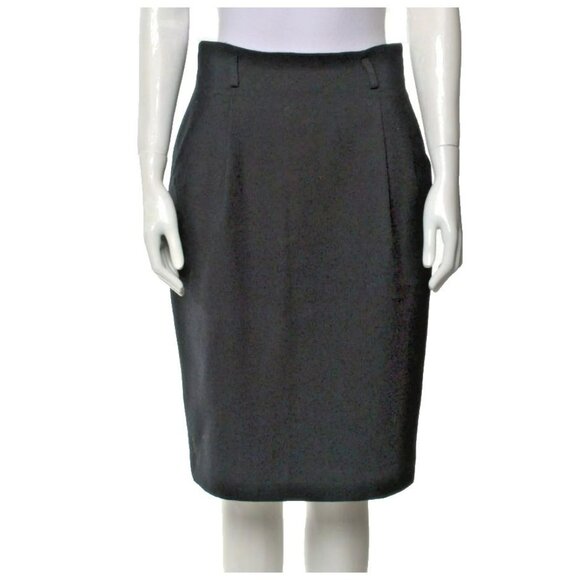 I.MAGNIN Black Wool Skirt | Slit Pockets | Belt Loops | Zip Closure | Size 10 - Picture 1 of 6